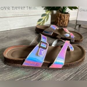 Madden Girl Iridescent Holographic Slide Sandal Birkenstocks. Size 3 Girls